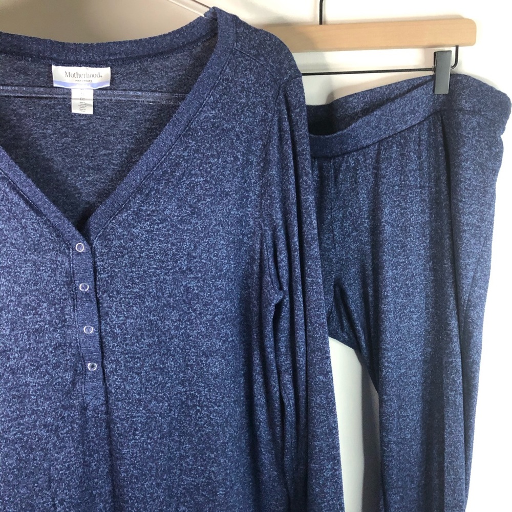 Motherhood Maternity Blue Long Sleeve Pant PJ Set Nursing Pregnancy XL